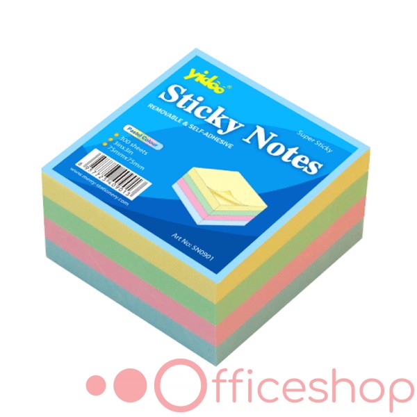 Hârtie pentru notițe cu strat adeziv Yidoo, 300 file, 75x75mm, mix din culori pastelate, SN0901